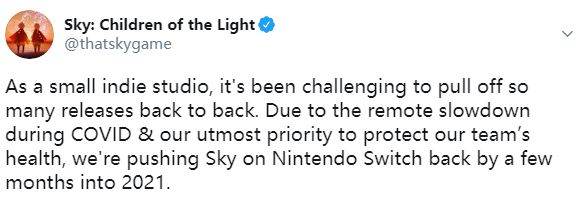 《sky光：遇》 因疫情延期上线switch平台-光遇延期上线1